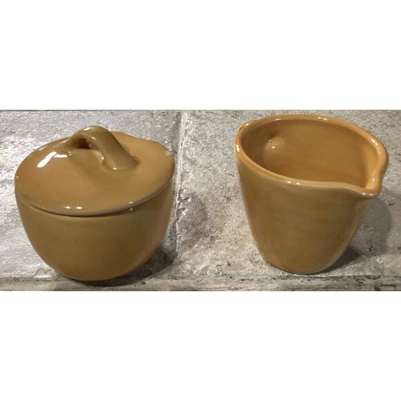 Pottery Barn Sausalito Amber Creamer & Sugar Bowl With Lid ~ No Spoon - Picture 5 of 9